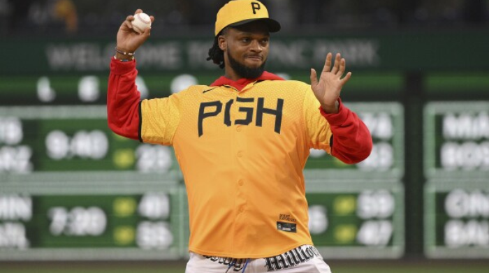 damar hamlin throws yankees first pitch