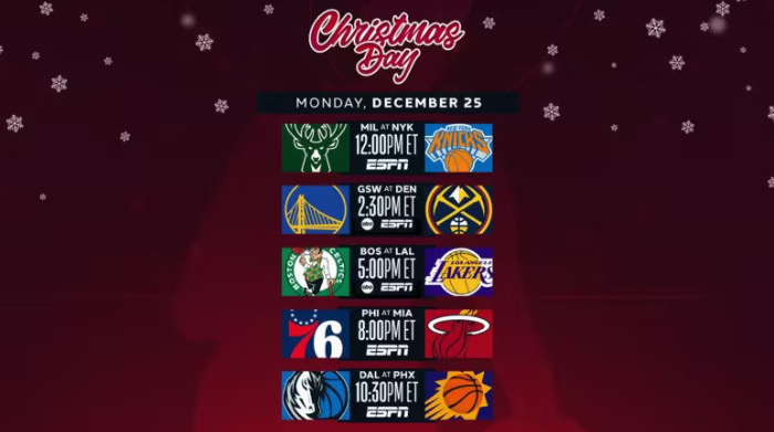 nba announces 5 christmas day games